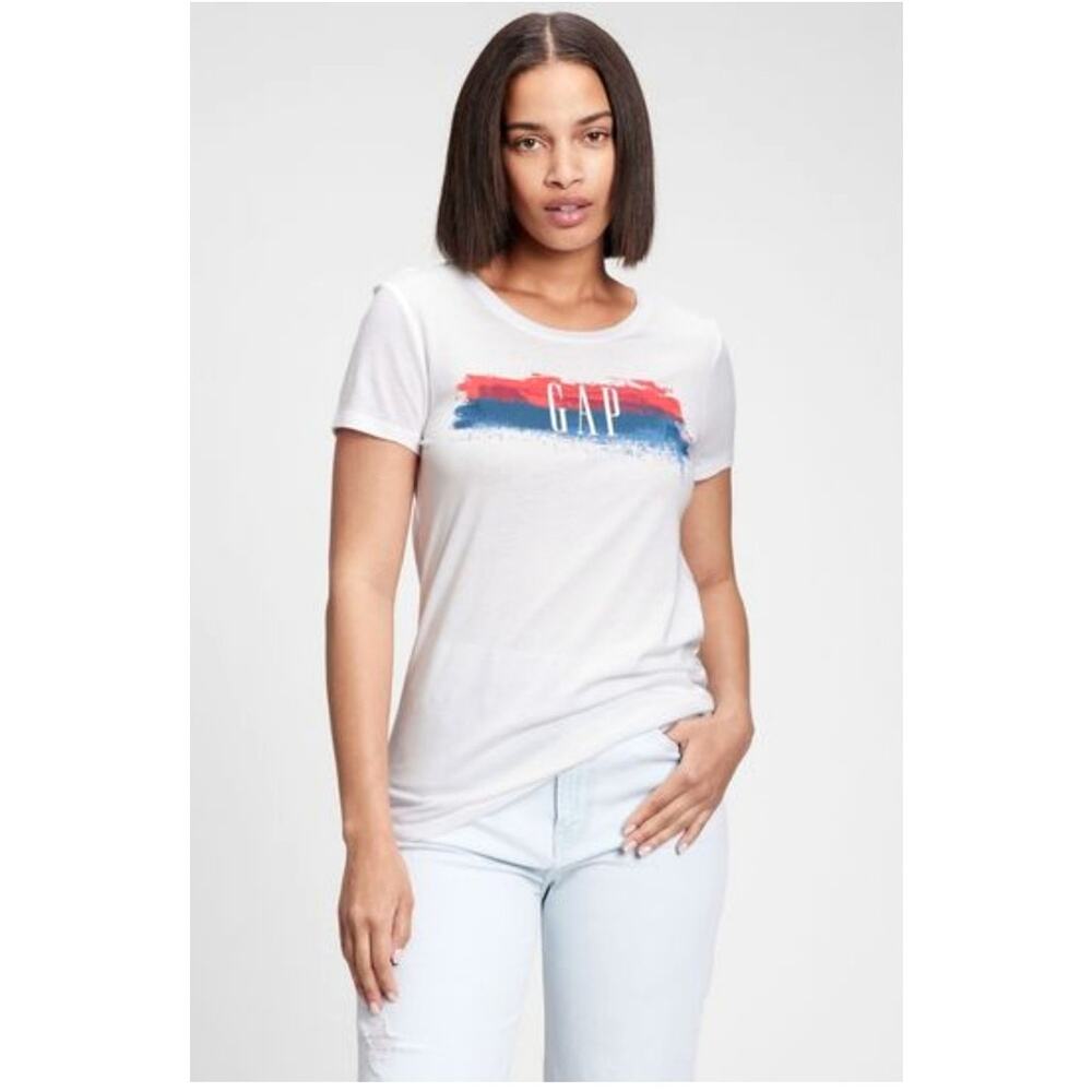 Gap Factory Women's White 4th of July Red & Blue Favorite T-Shirt